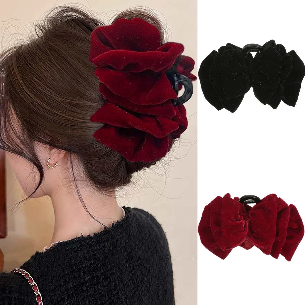 1pc Große Samt Bogen Haar Klaue Clip Frauen Süße Haar Clips Haarnadel Mädchen Temperament Headwear Haar Zubehör Mode Kopfschmuck Image