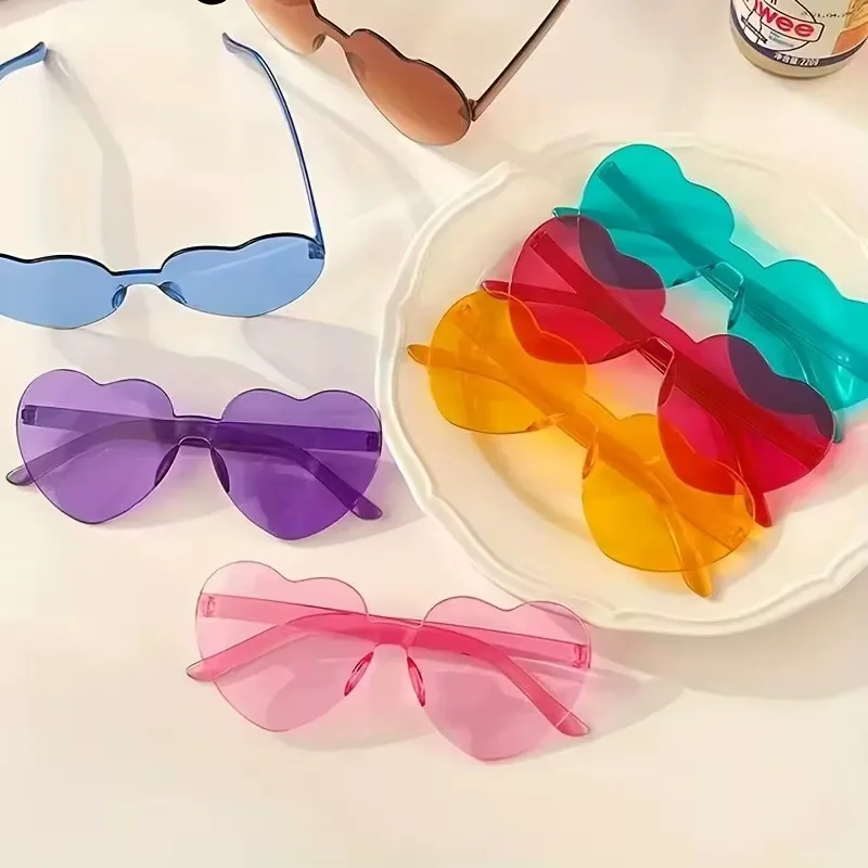 1/2/4PCS Herz Sonnenbrille für Frauen Männer Randlose Brillen UV400 Weibliche Rosa Grün Gelb Blau Orange lila Braun Sonnenbrille