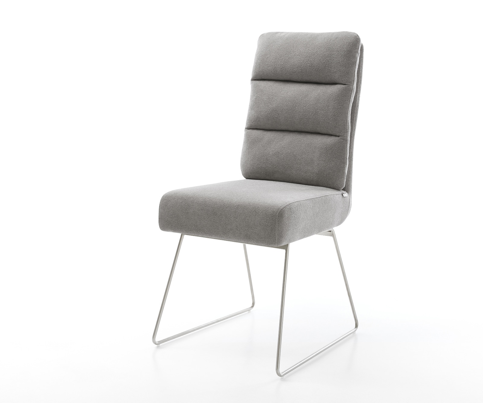 DELIFE Esszimmerstuhl Pela-Flex Strukturstoff Soft Grau Kufengestell Edelstahl Taschenfederkern, Esszimmerstühle Image