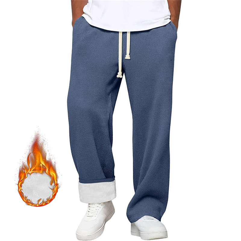 Men's Fleece Pants Trousers Winter Pants Baggy Pants Waffle Pants Drawstring Pocket Elastic Waist Plain Comfort Warm Sports Outdoor Daily Fashion Casual Blue Black Micro-elastic