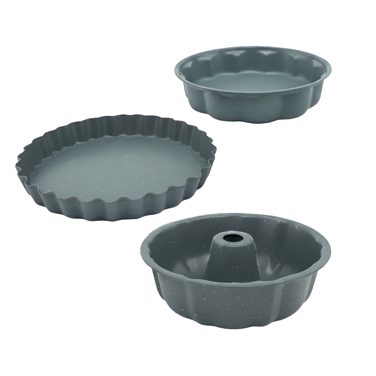 Relaxdays Backform, 3er Set, Ø 25,5/27,5/28 cm, antihaft, Gugelhupfform, Obstbodenform, runde Kuchenformen, Stahl, grau Image