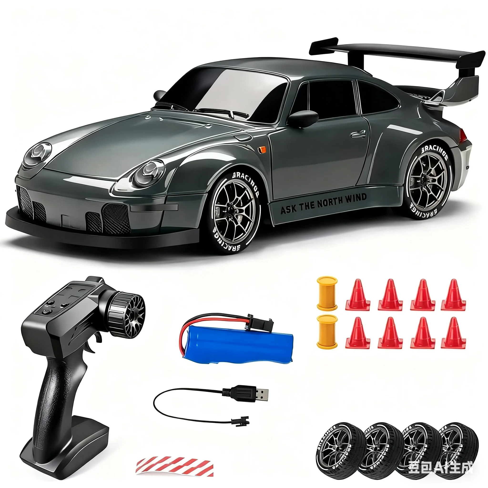 Voiture à dérive RC S814 24, semi-proportionnelle, haute vitesse, 20 KM/H, lumières LED, pneus à dérive, barrière routière, jouet pour enfants et adultes