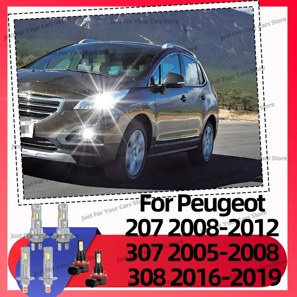 2/6x6000K ampoules antibrouillard de voiture 12V phares 30000LM phares pour Peugeot 207 2008-2012 pour Peugeot 307 2005-2008 308 2016-2019