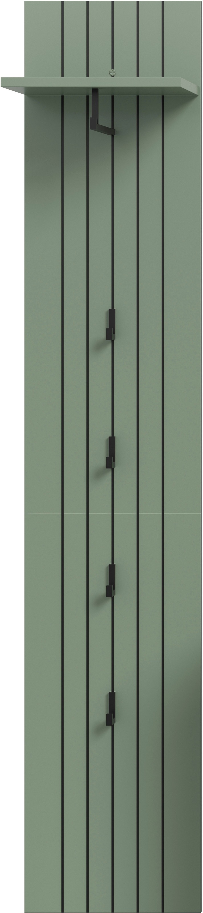 Garderobenpaneel INOSIGN "TATIO, Rillenfräsung, 4 Haken, 1 Kleiderstange, 1 Ablageboden", smoke grün nachbildung, B:31cm H:160cm T:27cm, Holzwerkstoff, Garderobenpaneele, Garderobenpaneel