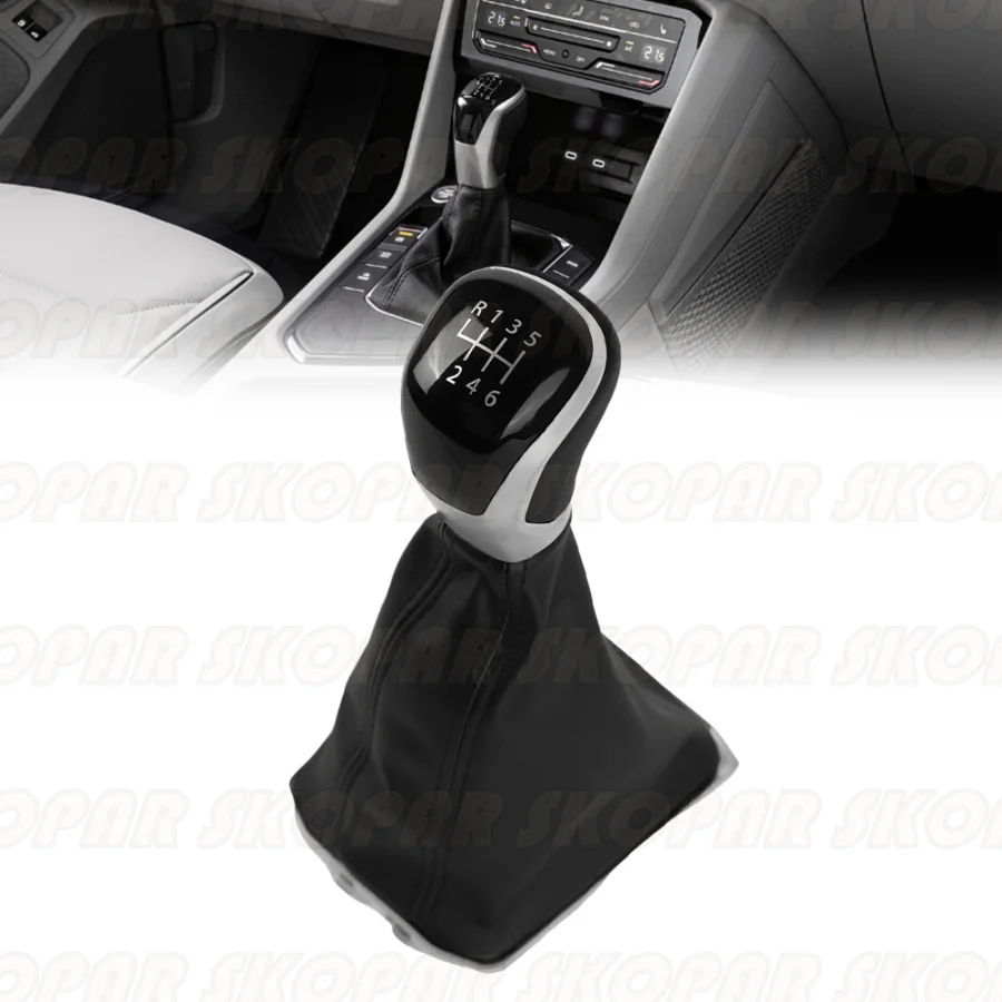 Für VW Tiguan 2020 2021 2022 2023 2024 Autozubehör 6-Gang-Schalthebel-Schaltknauf + schwarze Linie PU-Lederstiefel 5NB711113FOU Image
