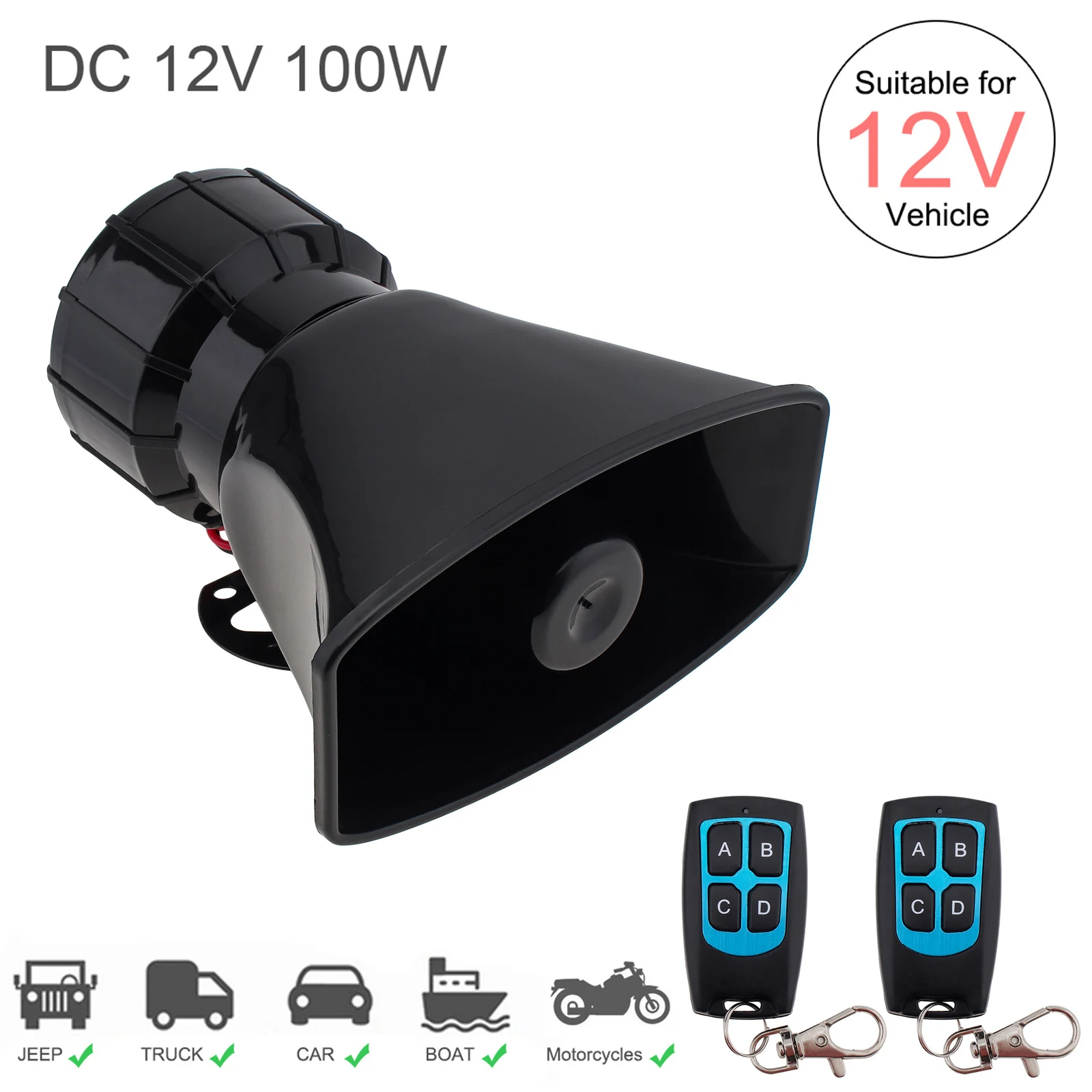 100 W 12 V 7 Sound Auto Sirene Fahrzeug Hupe Warnung Sirene Lautsprecher Verstärker Hupe für Autos Lkw Fahrzeug Motorräder Image