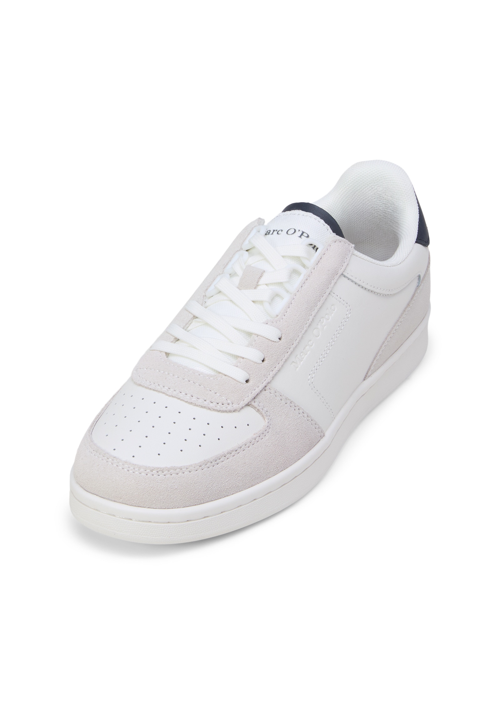 Sneaker MARC O'POLO "aus hochwertigem Rindleder", Damen, Gr. 46, weiß, navy, Obermaterial: 100% Leder, unifarben, Schuhe Sneaker