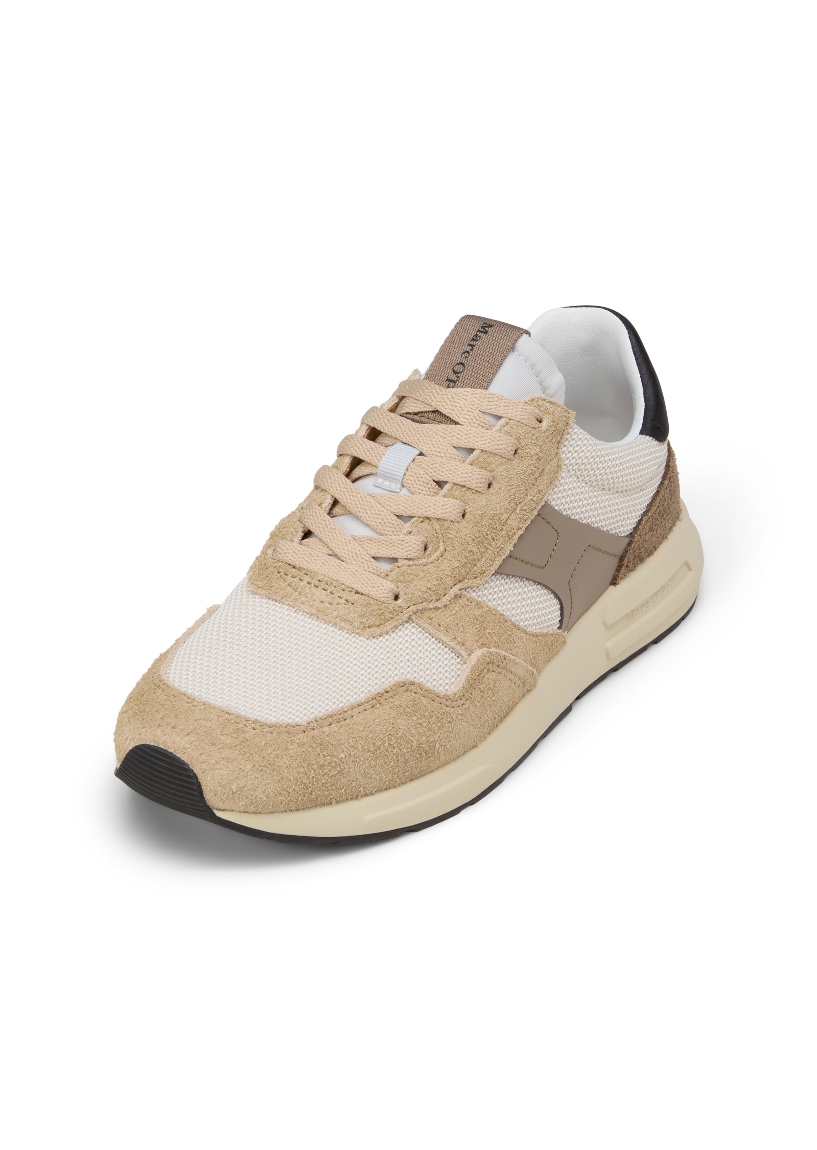 Sneaker MARC O'POLO "aus Mesh und Veloursleder", Damen, Gr. 46, schwarz pure sand, light oat, Obermaterial: 80% Leder (Rind), 20% Polyester, unifarben, Schuhe Sneaker
