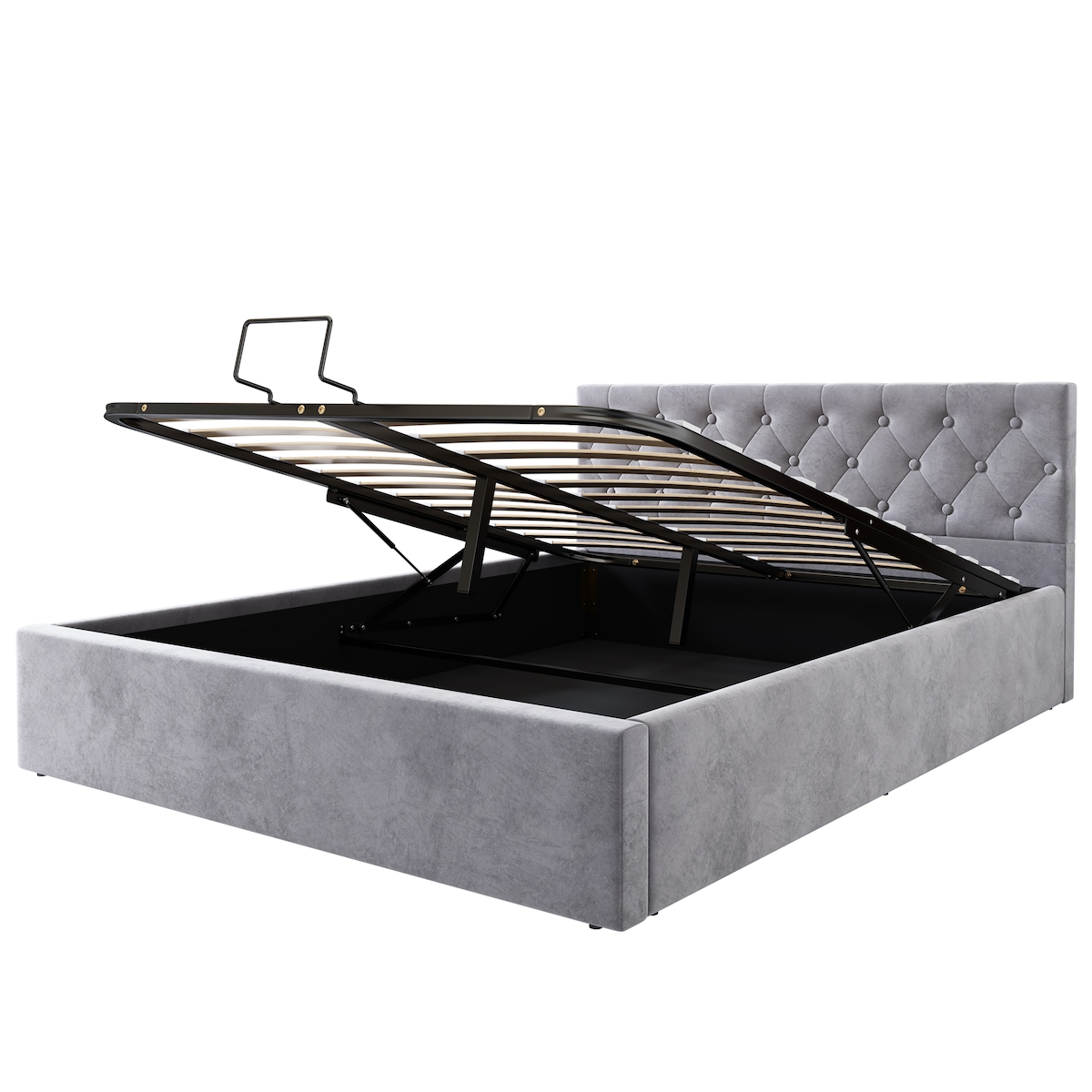 Polsterbett 140x200 cm aus Samt mit hydraulischem Bettkasten – elegantes Design und hohe Funktionalität Grau Image