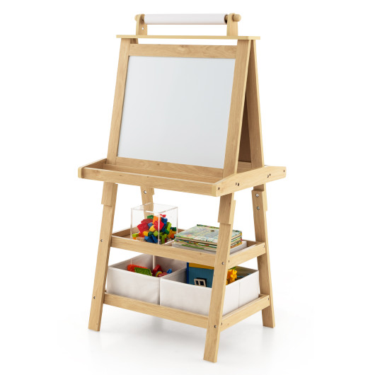 Costway 3-in-1 Double-Sided Storage Art Easel-Natural