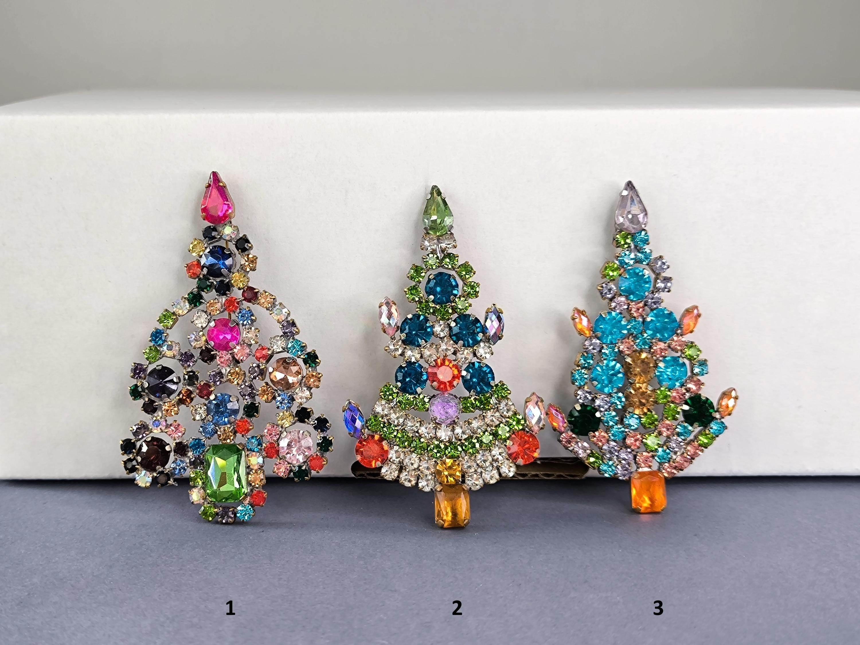 Spilla vintage a forma di albero di Natale, spilla natalizia in cristallo ceco: gioielli natalizi vintage, gioielli per le feste, spilla a forma di al