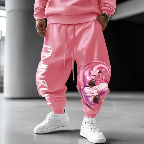 Anime Baumwolle Jogger Rosa Majin Buu Print Unisex Lose Fit Bündchen Hosen Breite Bein Jogginghose Plus Größe Hip Hop Mode