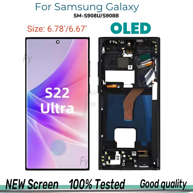 Super OLED Display Für Samsung Galaxy S22 Ultra 5G LCD S908 S908B S908U Mit Rahmen Touchscreen Digitizer Ersatz Image