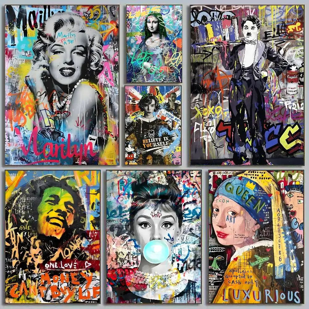 A-Abstrakt G-Graffiti Leinwandgemälde Banksy Pop Art Portrait Poster Kunst mit Drucken Zuhause Schlafzimmer Wohnzimmer Dekoration Geschenk