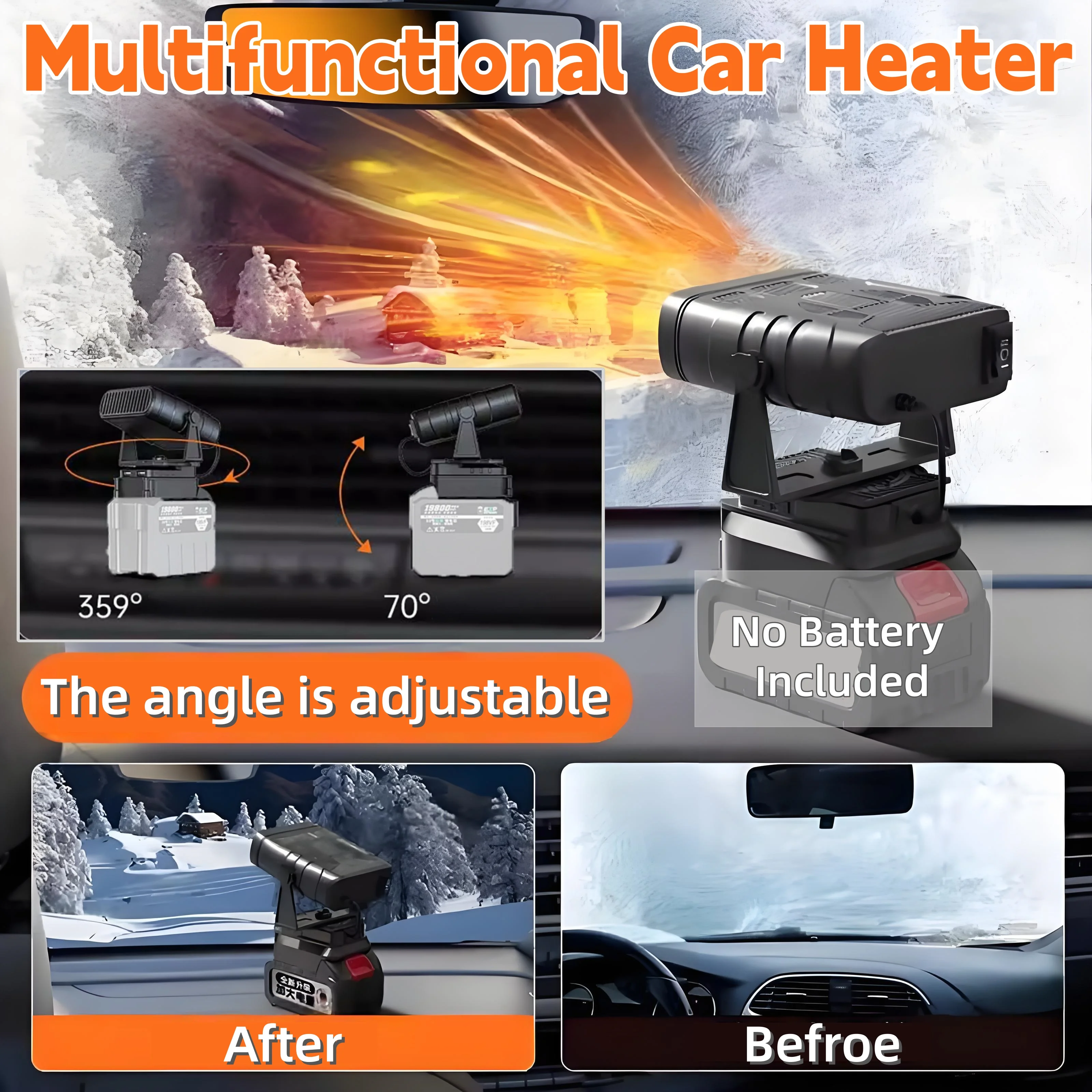 2In1 Tragbare Auto Heizung Windschutzscheibe Defroster Demister mit Dual USB Ports Wiederaufladbare Für Makita 18V Batterie Image