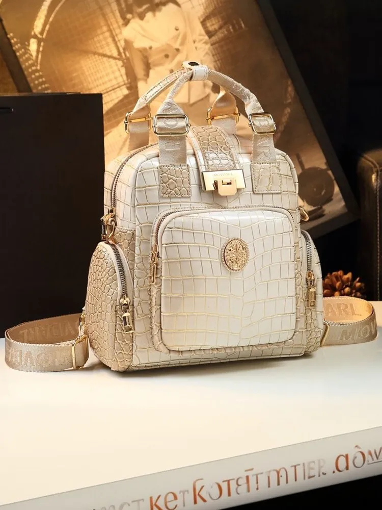 Zaino da donna Borsa a tracolla tote in vera pelle modello coccodrillo Borsa tote zaino convertibile multifunzionale di grande capacità