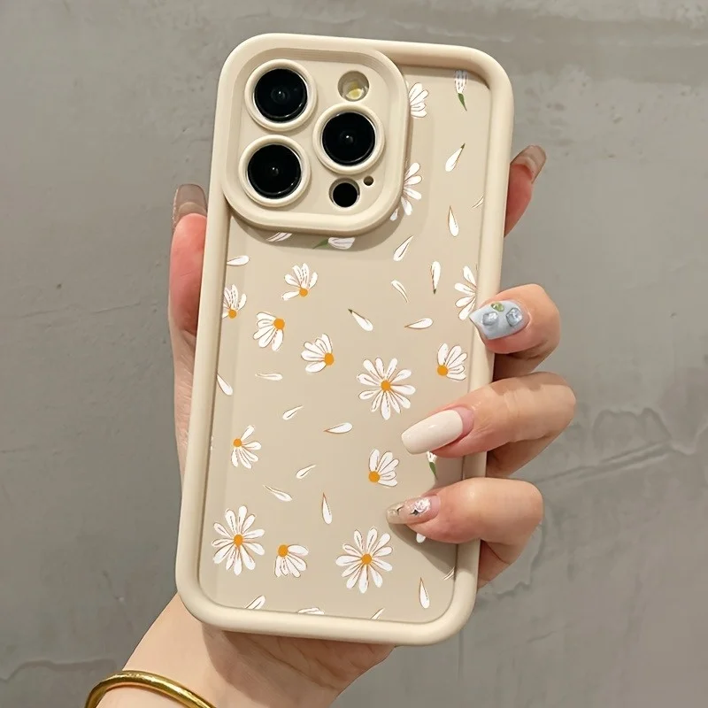 Weiße, kleine Blumenmuster-High-Edge-TPU-Anti-Drop-Handyhülle, geeignet für iPhone 17, Air Pro Max, iPhone 16, 15, 14, 13, 12, 11 Pro Max, Xs, Xr, X, 7, 8 Plus, Se-Serie, Geburtstagsgeschenke für Image