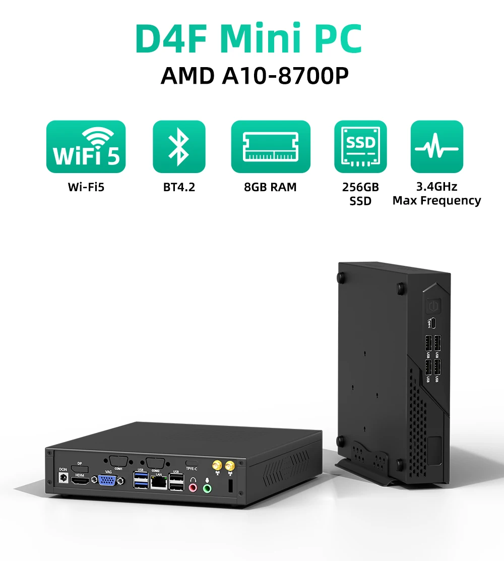 ZXIPC AMD A10-8700P/A12-9720P DDR3 Mini PC Office Computer HDMI+VGA 4K@60Hz 512GB SSD Desktop Mini Computer WiFi5