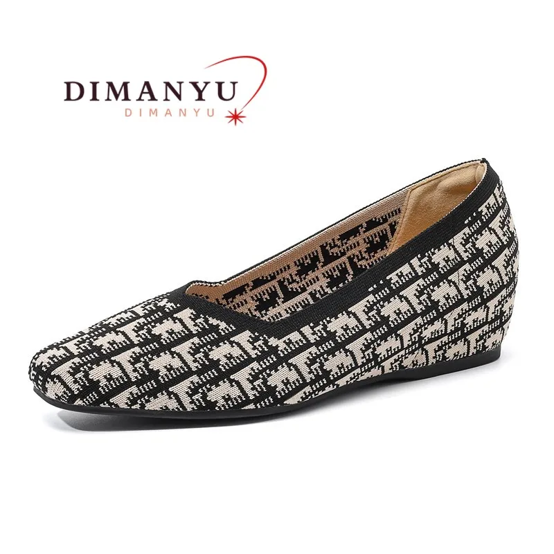 Damen-Loafer mit quadratischer Zehenpartie, gestrickt, 2025, innen erhöhen, gerade Keil-Freizeitschuhe, Damen, große Größe 41 42 43, Damenschuhe