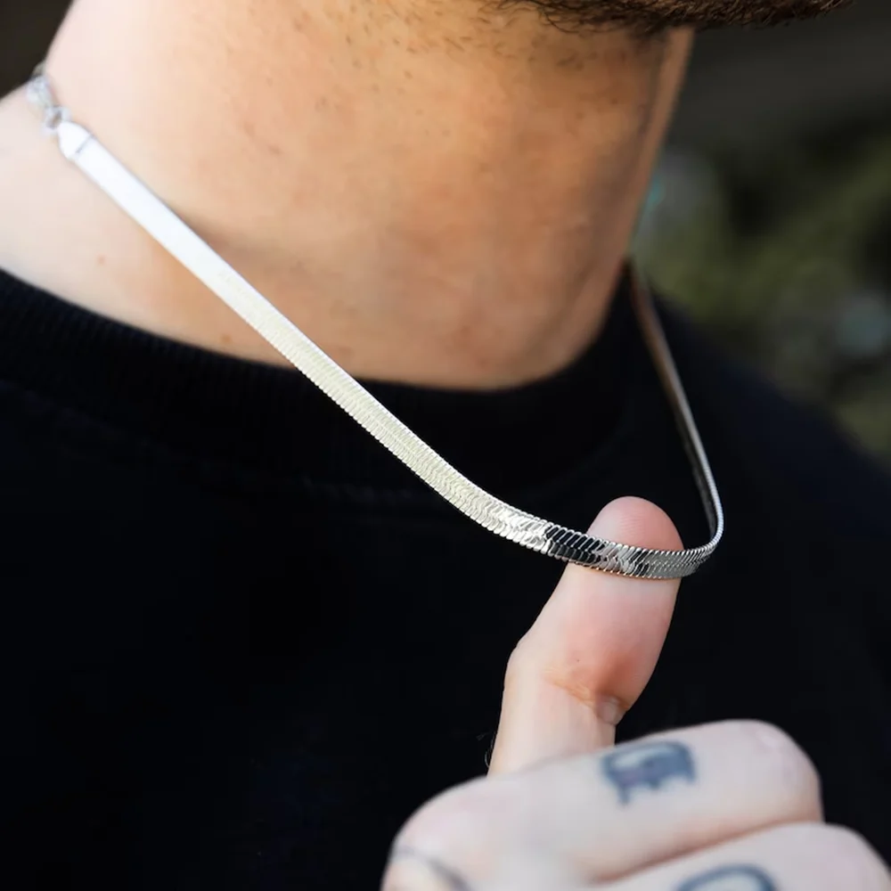 Skyrim Schlangenkette Halskette Männer Frauen Edelstahl 2/3/4/5mm Breite Flache Fischgrätenhalsketten Trend Hip Hop Schmuck Geschenk Heißer Image