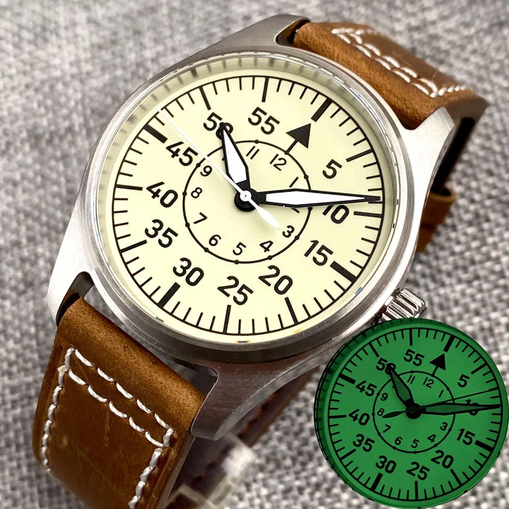 20bar Diver Vintage Pilot Aviator Mechanische Uhr Herren NH35A movt Creme Weißes Zifferblatt Grün Super Lume Retro Geschenk Uhr часы