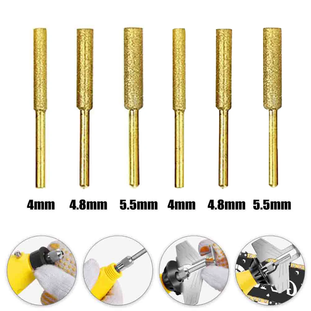 6 Stück beschichtete zylindrische Grat-Kettensäge Ener 4,0 mm 4,8 mm 5,5 mm Schleifer Kettensäge Schleifen Schleifstein Feile Kettenschleifwerkzeuge Kit Image