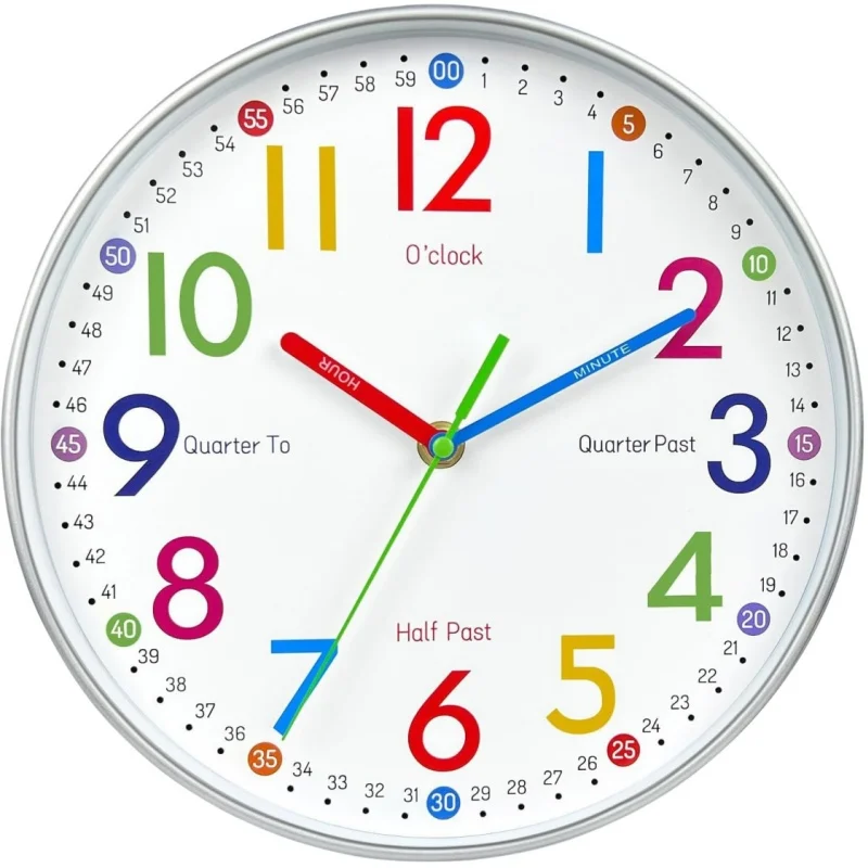 12-Zoll-Wanduhr für Kinder, die Zeit leicht zu sagen lernen, Wandbehang für Zuhause, geräuschlose Uhr, dekorativ für Kinderzimmer, Klassenzimmer