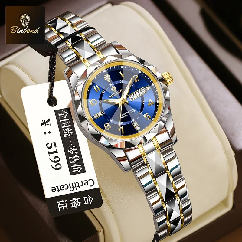 BINBOND Top Marke Luxus Mode Business Damen Quarz Uhren 30M Wasserdicht Woche Datum Uhr Sport frauen Armbanduhren geschenk Image