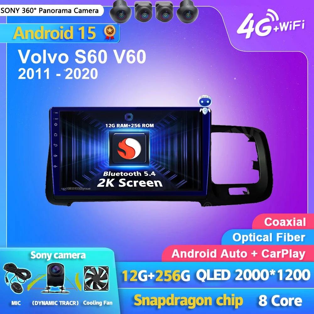Android 15 Carplay Auto 2K Bildschirm Auto Radio Multimedia Player Für Volvo S60 V60 2011 - 2020 2din Autoradio stereo Kopf Einheit Image