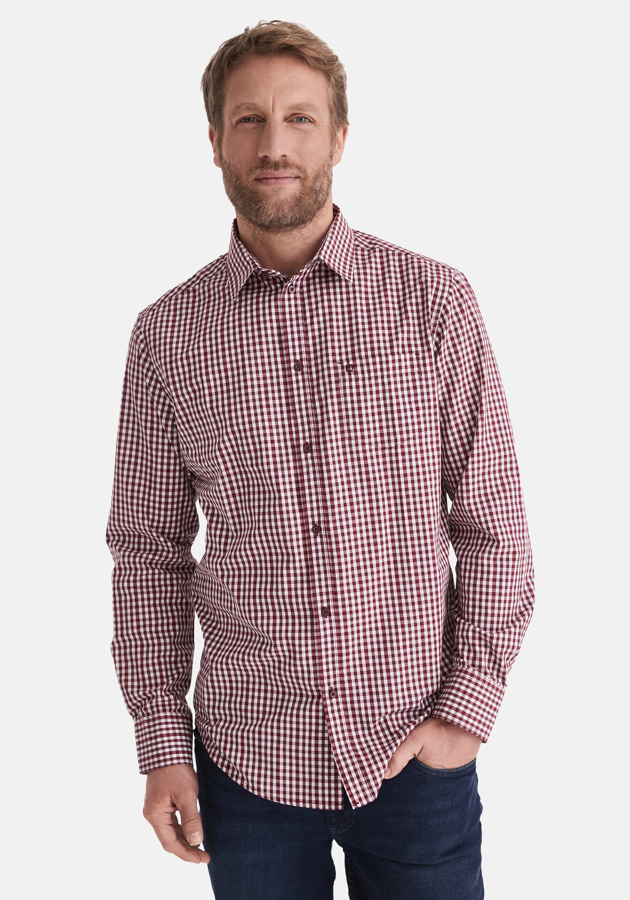 Langarmhemd STOOKER MEN "HUGH Hemd Langarm Regular Fit", Herren, Gr. XXL, US-Größen, bordeaux check, Web, 60% Baumwolle, 40% Polyester, regular fit, Hemden, Langarm Hemd Regular Fit für Herren
