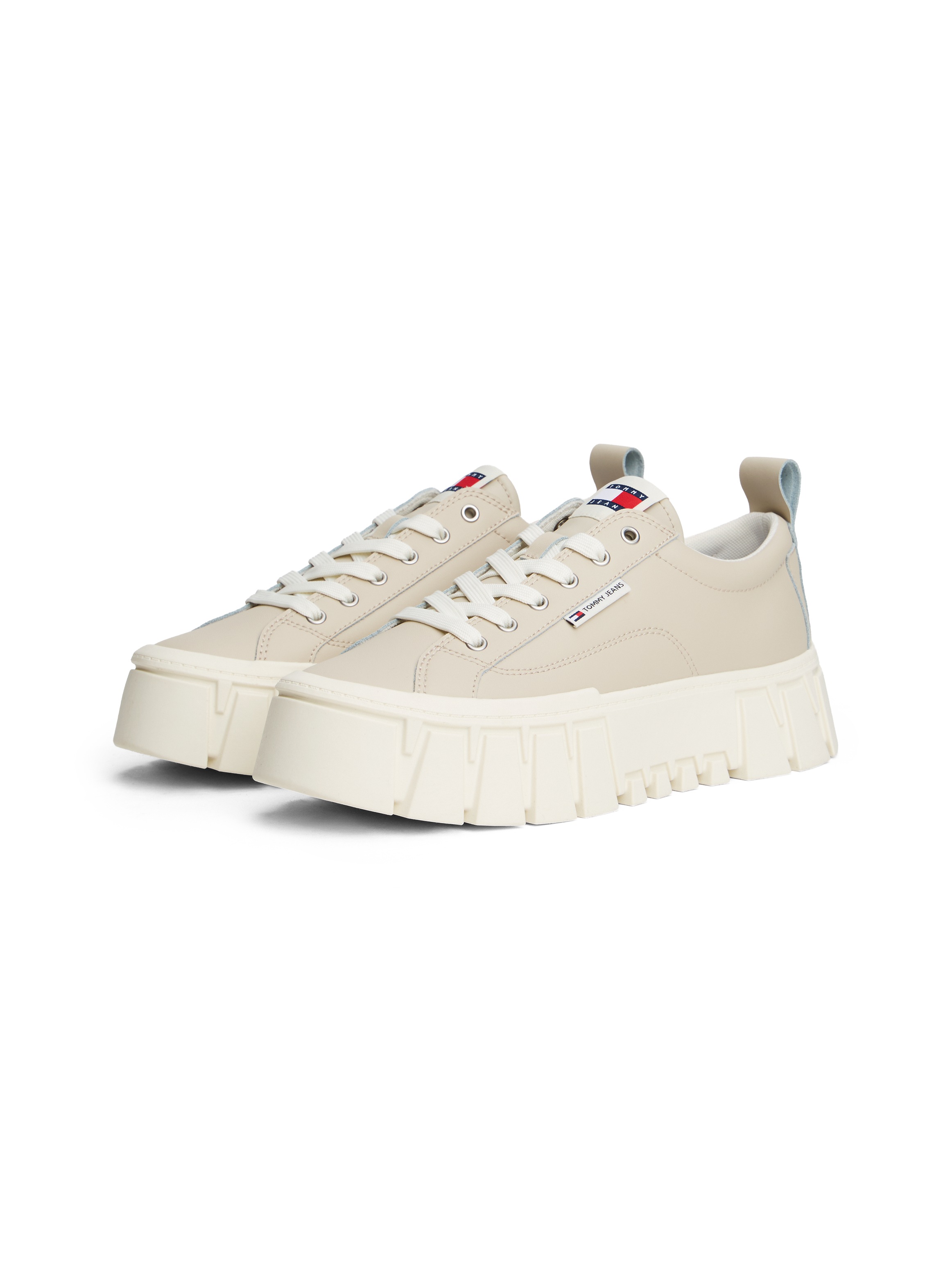 Plateausneaker TOMMY JEANS "TJW VULC FLATFORM LEATHER", Damen, Gr. 42, beige, Leder, Lederimitat, unifarben, Schuhe Plateausneaker