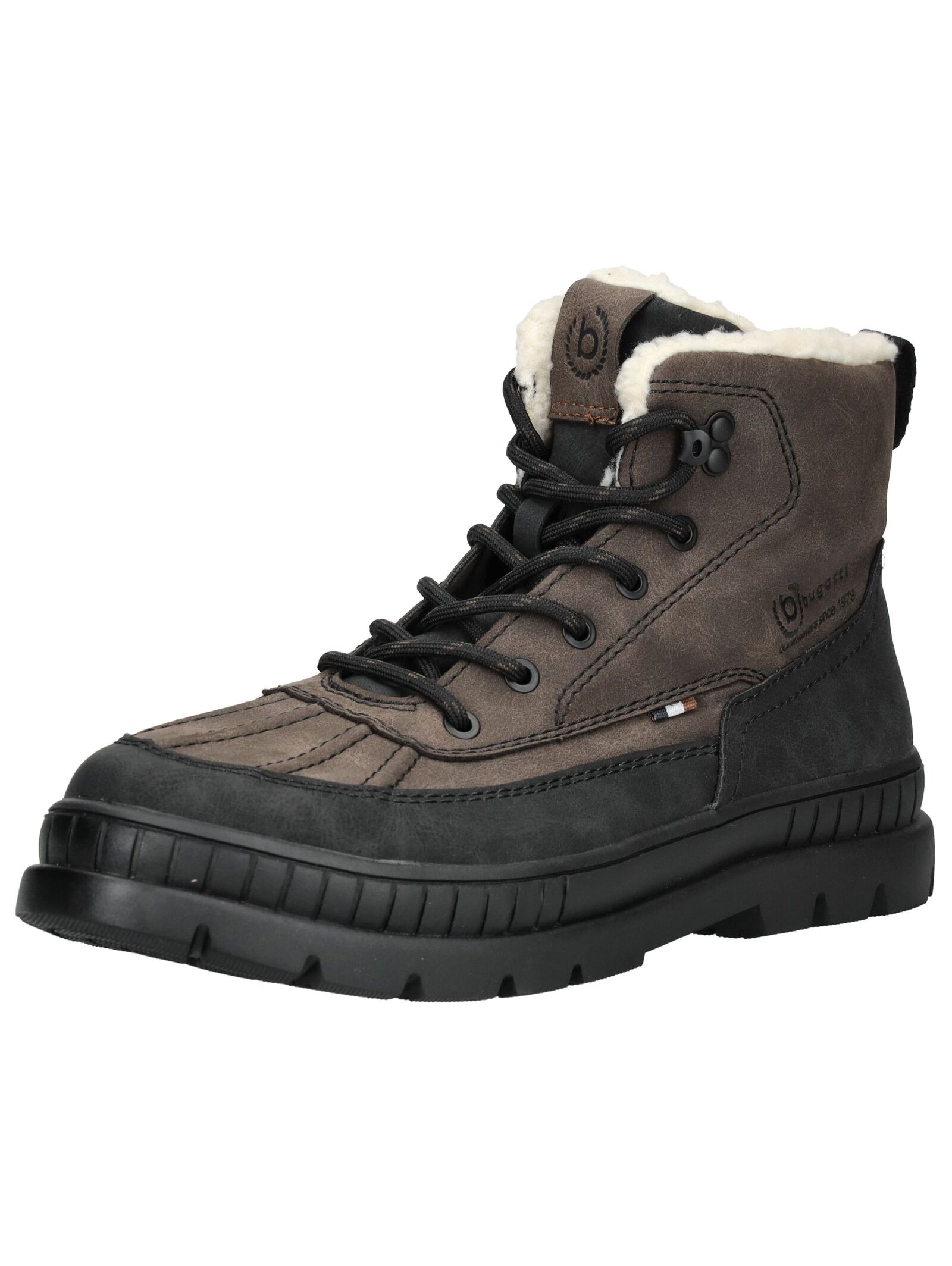 Schnürstiefelette BUGATTI "bugatti Stiefelette Lederimitat", Damen, Gr. 43, braun, schwarz, Lederimitat, Schuhe Schnürstiefelette