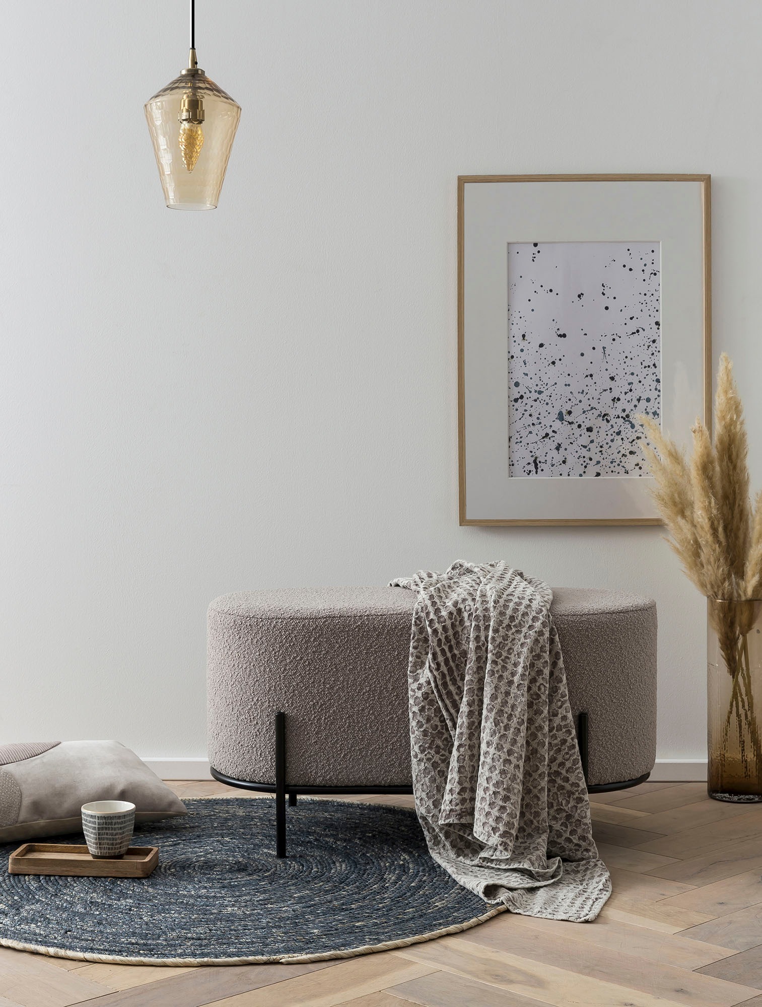 Polsterhocker SALESFEVER "Komfortabler Polsterhocker", grau (taupe, schwarz), B:80cm H:42cm T:40cm, Bouclé Stoff (100% Polyester), Metall, Hocker, Polsterhocker, mit Design-Gestell aus schwarzem Metall