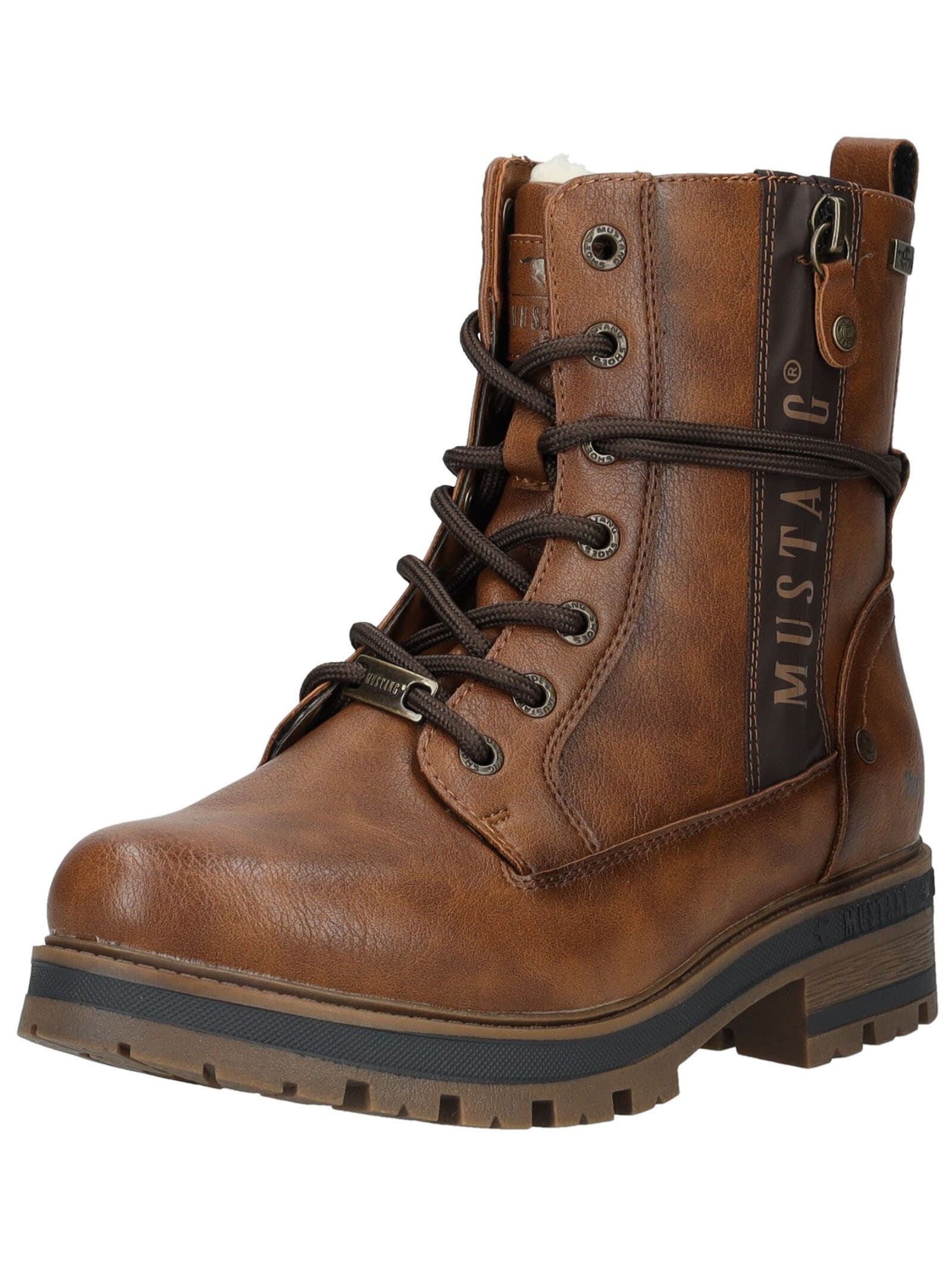 Schnürstiefelette MUSTANG SHOES "Mustang Shoes Stiefelette Lederimitat", Damen, Gr. 37, braun, Lederimitat, Schuhe Schnürstiefelette