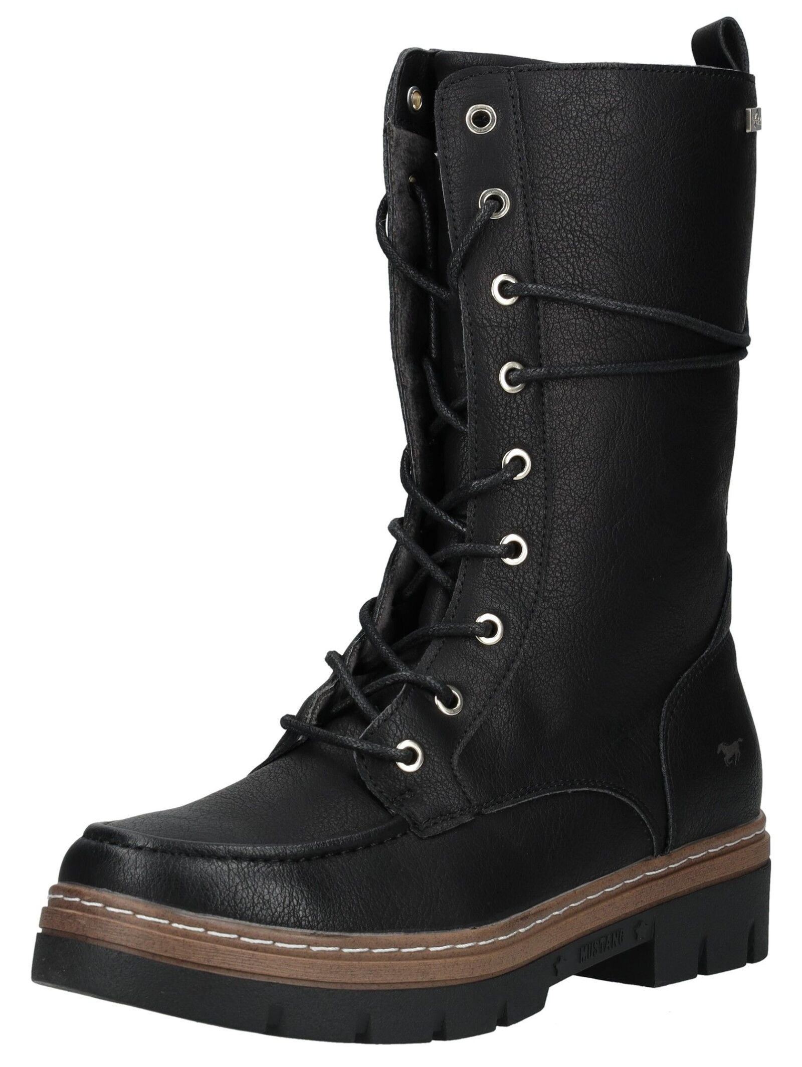 Schnürstiefelette MUSTANG SHOES "Mustang Shoes Stiefel Lederimitat", Damen, Gr. 40, schwarz, Lederimitat, Schuhe Schnürstiefelette