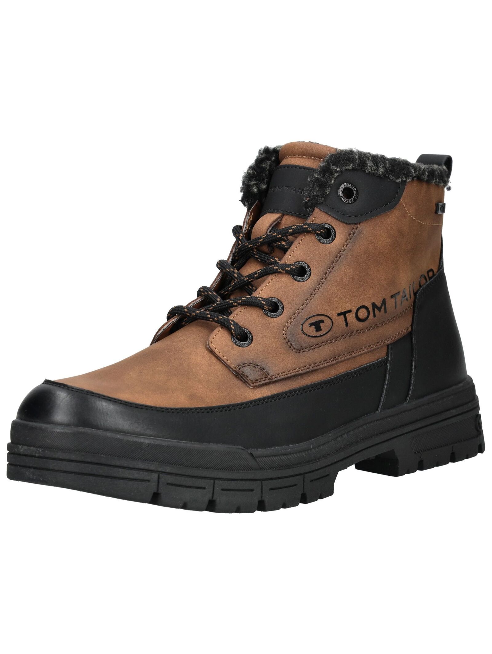 Schnürstiefelette TOM TAILOR "Tom Tailor Stiefelette Lederimitat", Damen, Gr. 45, cognac, Lederimitat, Schuhe Schnürstiefelette