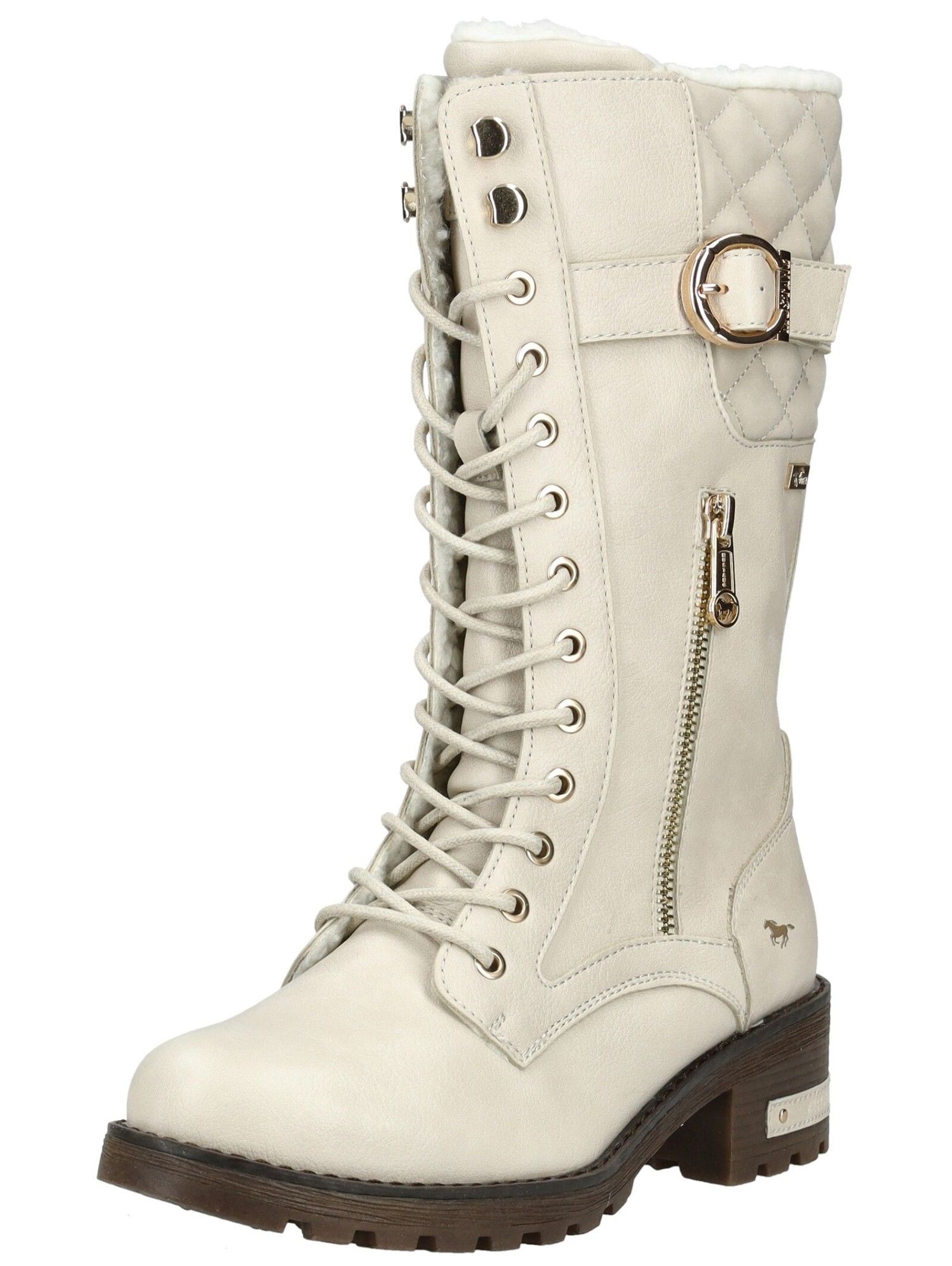 Schnürstiefel MUSTANG SHOES "Mustang Shoes Stiefel Lederimitat", Damen, Gr. 41, cream, Lederimitat, Schuhe Schnürstiefel