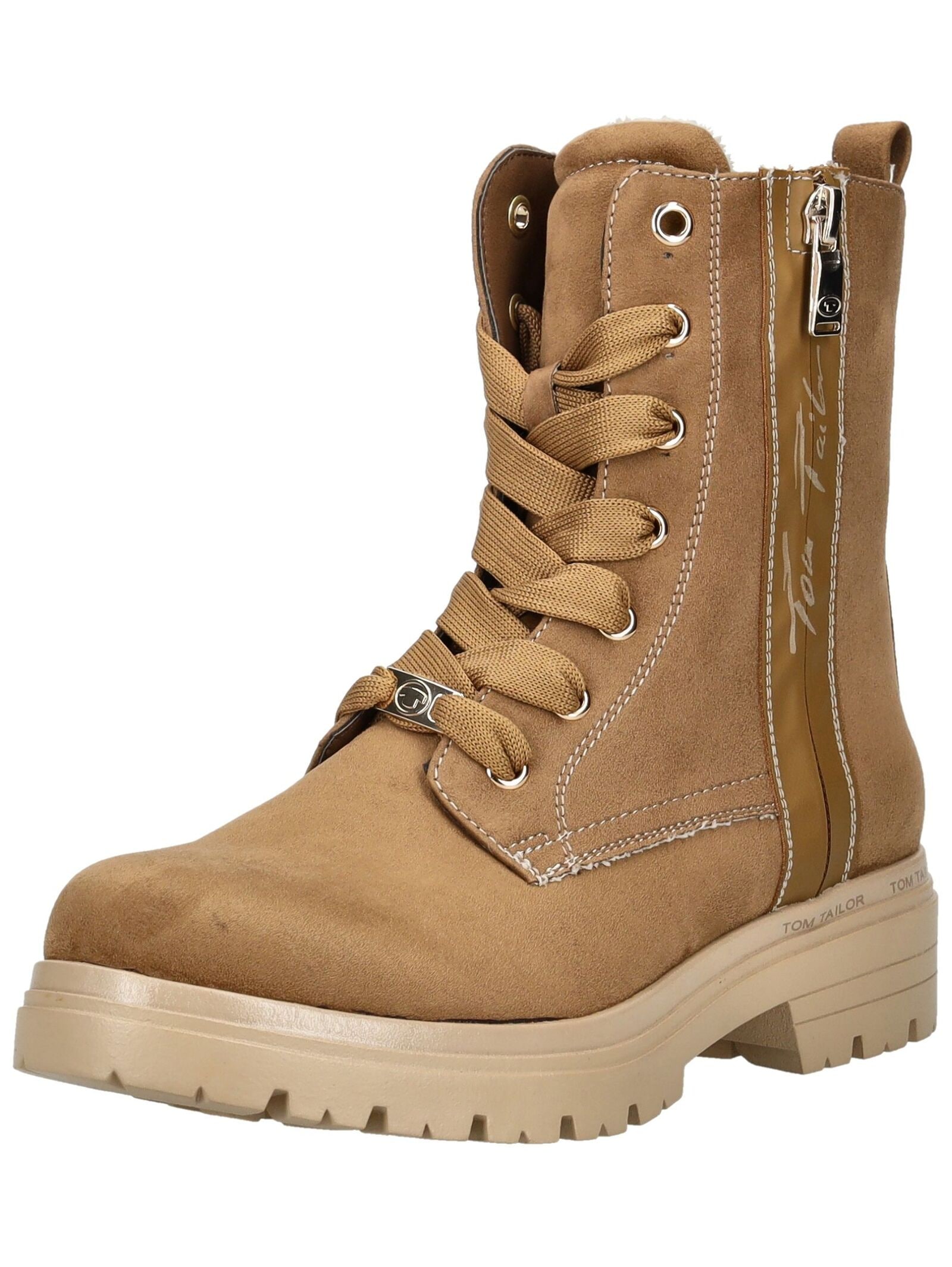 Schnürstiefelette TOM TAILOR "Tom Tailor Stiefelette Textil", Damen, Gr. 41, sand, Textil, Schuhe Schnürstiefelette