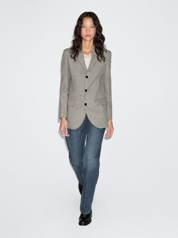 100% Wool Houndstooth Blazer - Natural - MASSIMO DUTTI Jackets