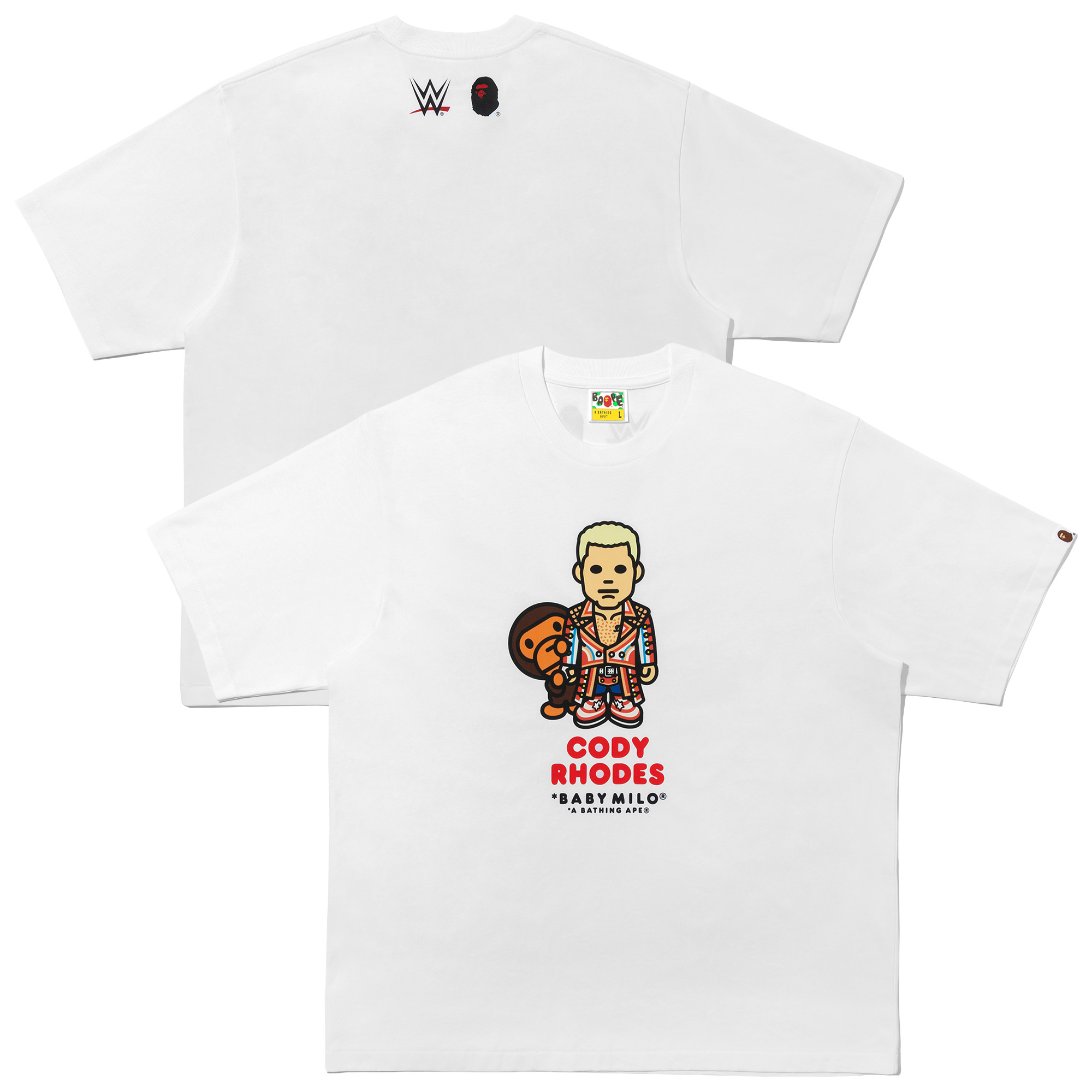 WWE x Bape Cody Rhodes Baby Milo Entspannte Passform T-Shirt - Weiß - Herren Image