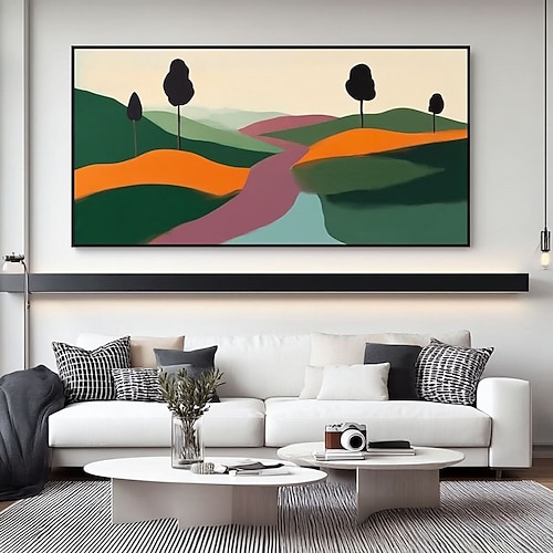 Farbenfrohes Landschaftsgemälde, handgefertigte Wandkunst, großes Original-Ölgemälde eines grünen Waldes, Wohndekoration, individuelle Anfertigung, Wohnzimmerdekoration Image