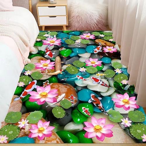 Fußmatte mit 2D-Flachdruck, rutschfest, schnelltrocknend, mit 3D-Blumenmuster, weich, strapazierfähig, pflegeleicht, ideal für Schlafzimmer und Bett. Image