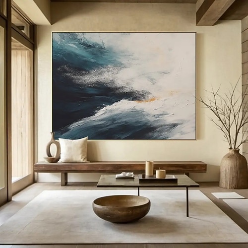 Handgemaltes Ölgemälde auf Leinwand, Wanddekoration, schlichtes abstraktes Design, für die Heimdekoration, auf Keilrahmen gespannt / gerolltes, rahmenloses Gemälde Image
