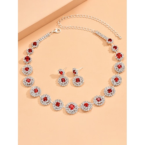 Funkelndes Kristallschmuckset für Damen – Statement-Halskette, Hängeohrringe Armband-Ring-Kombination aus Kette und Hand, luxuriöse Strass-Accessoires für Abschlussbälle und Bälle Image