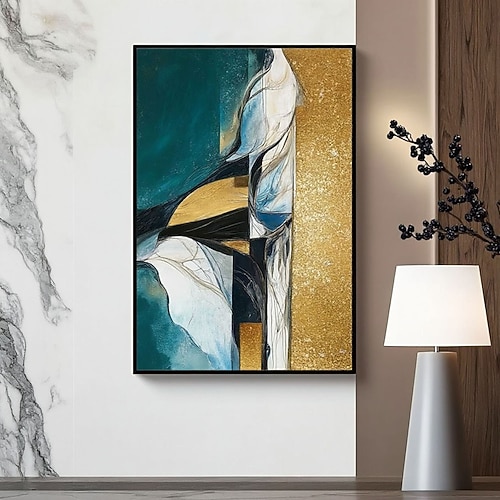 Handgemaltes Ölgemälde mit Goldfolie, modern, in Gold, Blau, Grün und Schwarz, auf Leinwand, handgemalte Wandkunst, 100 % handgemalt, strukturierte Malerei, abstraktes Ölgemälde, Acrylmalerei, Image