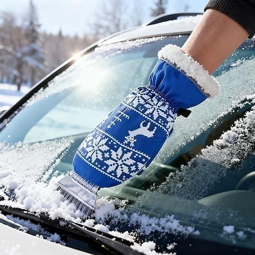 All-in-One-Auto-Winterenteiser Schneeräumset - Hochleistungs-Schaber ohne Eis Warme Handschuhe mit verstärktem Griff für das Dach – tragbares Winterauto-Zubehör für Fahrer (kompatibel mit m) Image