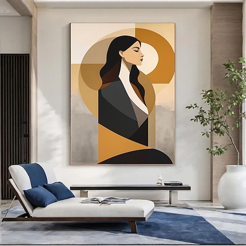 Handgemaltes abstraktes Ölgemälde im Picasso-Stil, geometrisches Mädchen, Leinwandbild, modernes Wandbild, Wohnzimmerdekoration Image