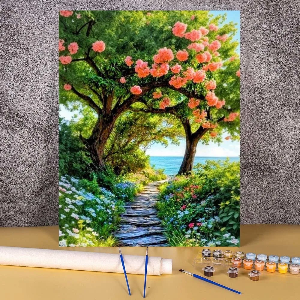 Landschaft Malen Nach Zahlen Erwachsene Acryl Farbe Blumen Baum Leinwand Malerei Für Wohnzimmer Wohnkultur Figur Kunst Liefert Image