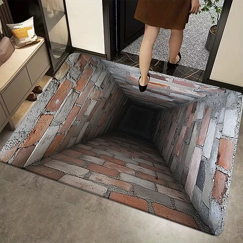 3D-Optische Illusion Fußmatte Visuelle Falle Fußmatte Rutschfest für Eingangsbereich Badezimmer Küche Innen Außen Diatomaceous Earth Schnell trocknend Absorbierend 20 x 31 Zoll Image