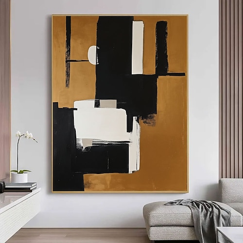 Großes, handgemaltes Original-Ölgemälde, abstraktes Gemälde in Braun, schwarzbraune abstrakte Textur, neutrales Weiß, moderne Wohndekoration, braunes Gemälde Image